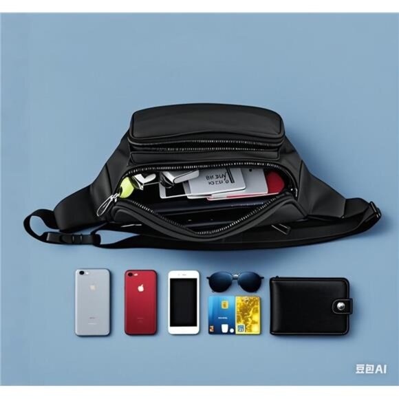 Leather Fanny Pack Travel Waist Bag 7 Pockets Waist Pack.Suitable for Outdoor - Picture 3 of 7